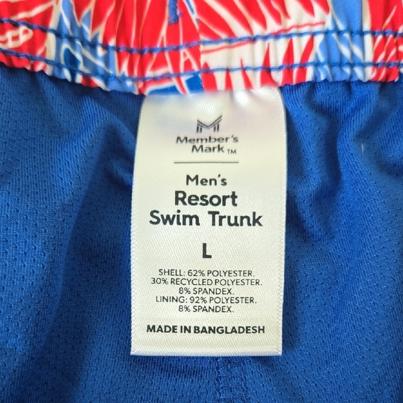 Tropical Red and Blue Men's Swim Trunks - Picture 2 of 5